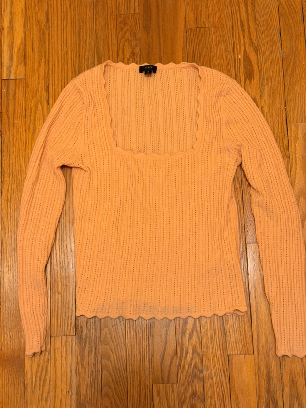 J. Crew women’s S peach pointelle 100% Merino wool square neck sweater